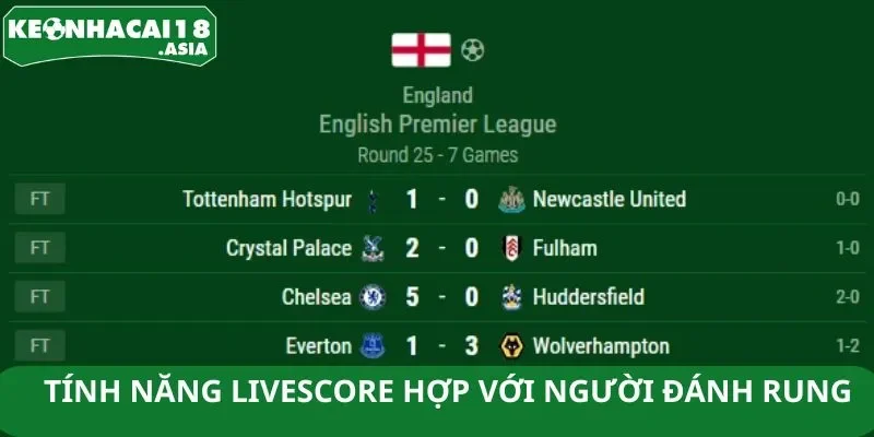 Tính năng livescore hợp với người đánh rung